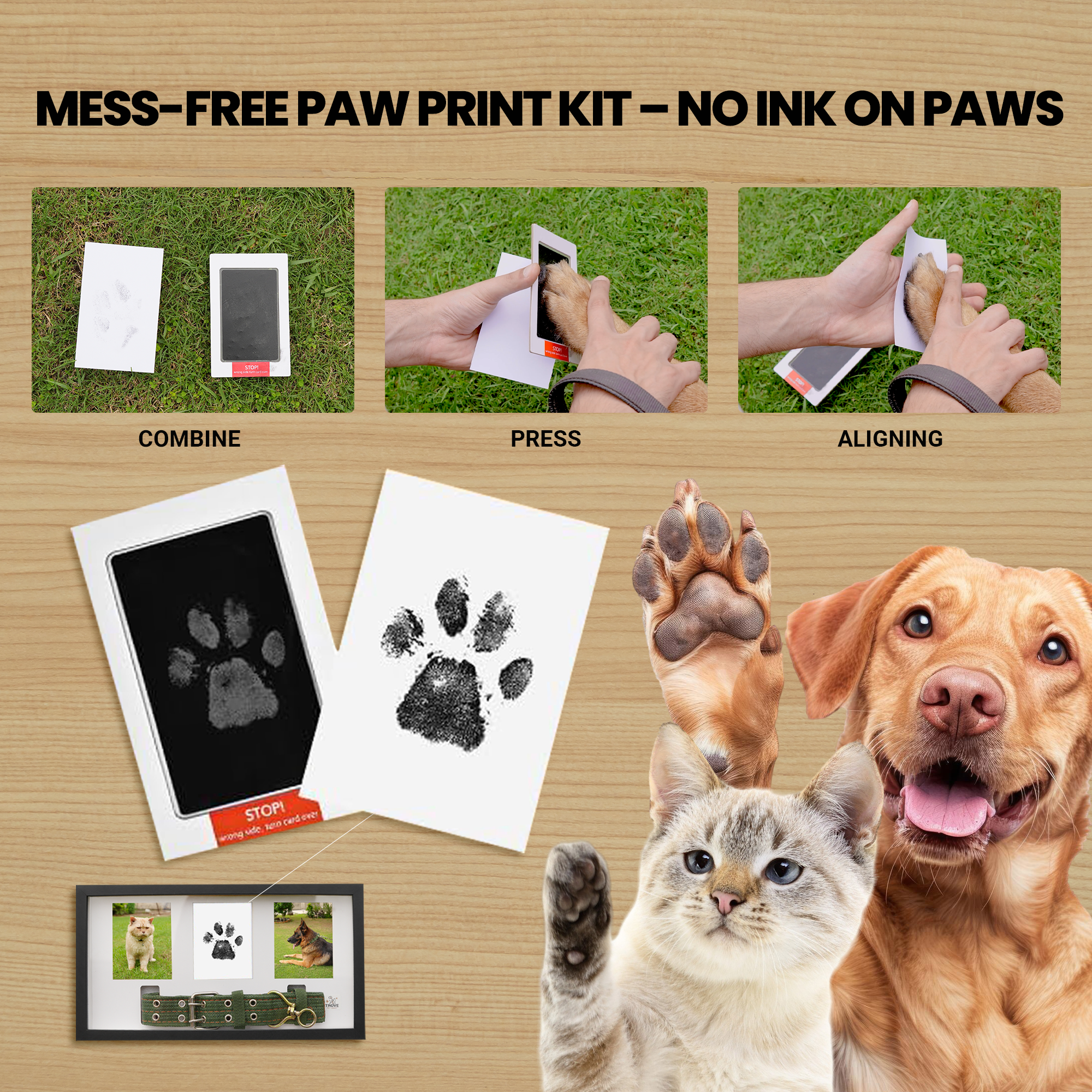 Trove Pet Memorial Dog Picture Frame with 4 Customizable Displays & Paw Print Kit – Pet Paw Print Impression Keepsake for Dogs – Loss of Dog Sympathy Gift – Dog Remembrance Photo Frame